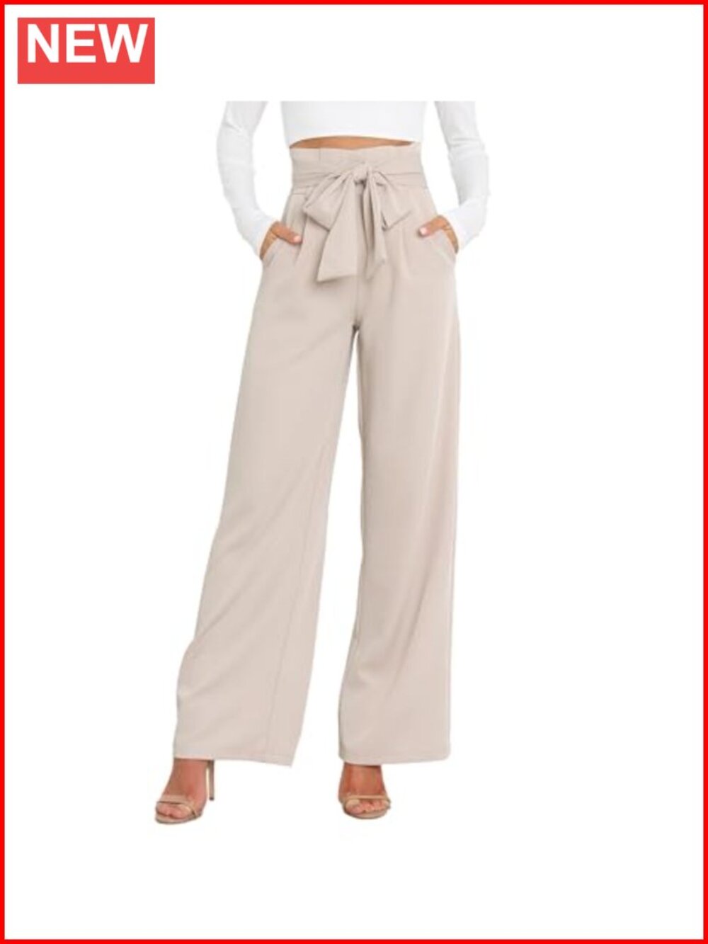 Wide Leg High Waisted Pleated Palazzo Pants with Zip Front Detachable Tie
